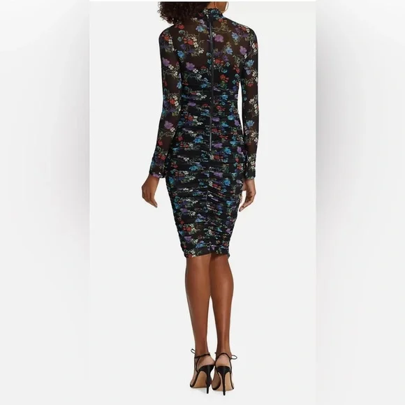 NEW!!! Alice + Olivia Delora Floral Long Sleeve Ruched Turtleneck Dress - Picture 3 of 14